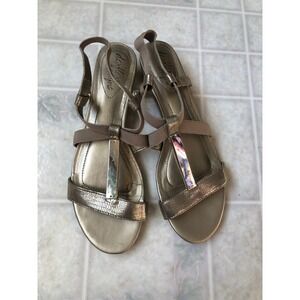 Dex Flex Comfort Gold Bar Front Cork Bottom Look Wedge Heel Sandal Size 9.5